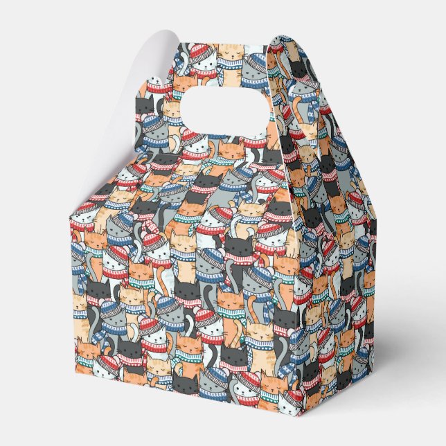 Cats in Winter Scarves & Hats Pattern Favour Box (Front Side)
