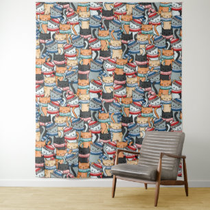 Cats in Winter Scarves & Hats Pattern Tapestry