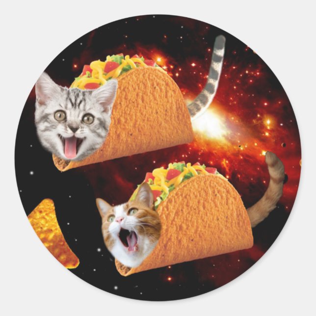 Cats inside space tacos classic round sticker (Front)