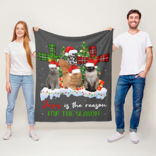 Cats Jesus Is Reason For The Season Christmas Ugly Fleece Blanket