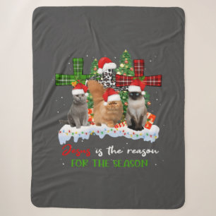 Cats Jesus Is Reason For The Season Christmas Ugly Sherpa Blanket