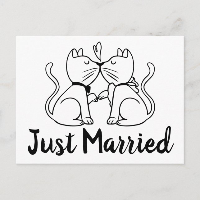 Cats Just Married Black White Wedding Announcement (Front)