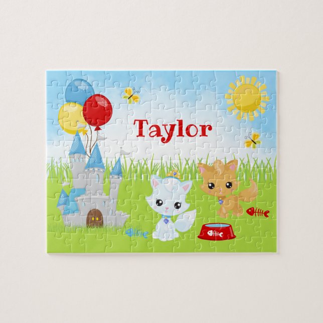 Cats Kittens Castle Blue and Red Jigsaw Puzzle (Horizontal)