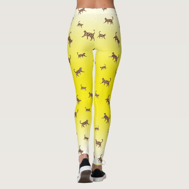 Cats Kitty leopard skin pattern yellow gradiant Le Leggings (Back)