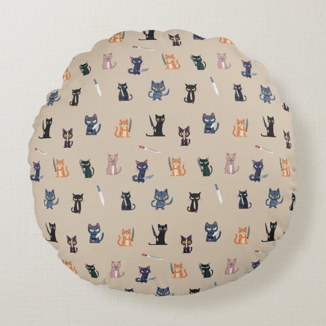 Cats & Knives Round Pillow (Front)