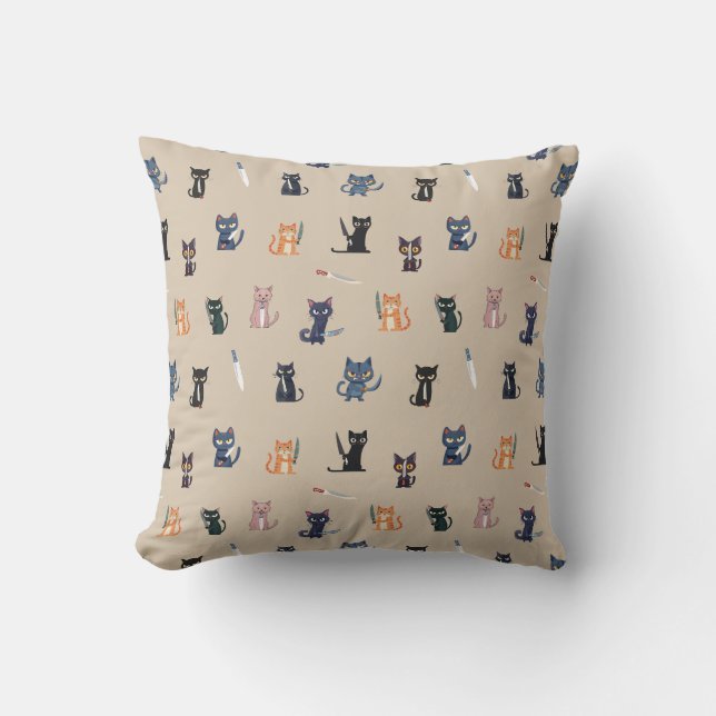 Cats & Knives Throw Pillow (Front)