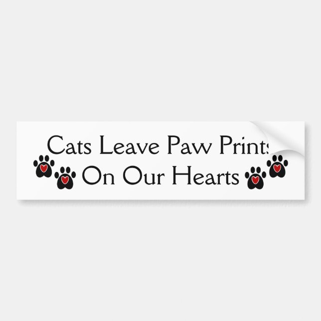 Cats Leave Paw Prints on our Hearts Bumper Sticker (Front)