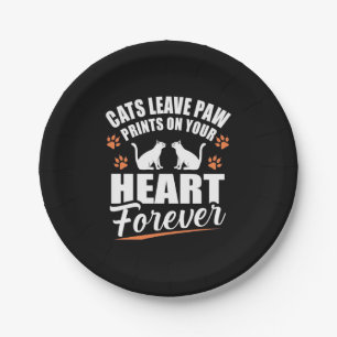 Cats Leave Paw Prints On Your Heart Paper Plate