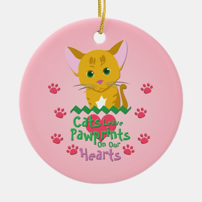 Cats Leave Pawprints Ceramic Tree Decoration (Front)