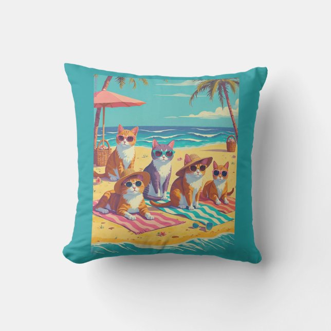 Cats Lounging on the Beach Cushion (Front)