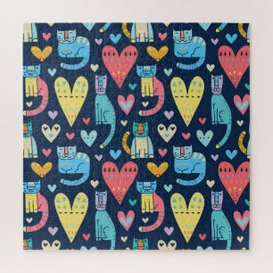Cats Love: Colourful Vintage Seamless Jigsaw Puzzle