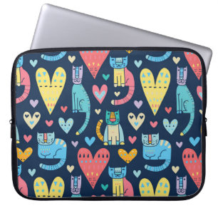 Cats Love: Colourful Vintage Seamless Laptop Sleeve