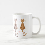 Cats Love Tails Mug<br><div class="desc">3 tabbies in grey and shades of  ochre and 2 calicos in shades of beige with patterns in grey and ochre. Their tails form a word Love and a heart shape. Pink paws in the background. This is a digital illustration.</div>