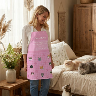 Cats Lover Cat Mom Checkered Paws Floral Apron