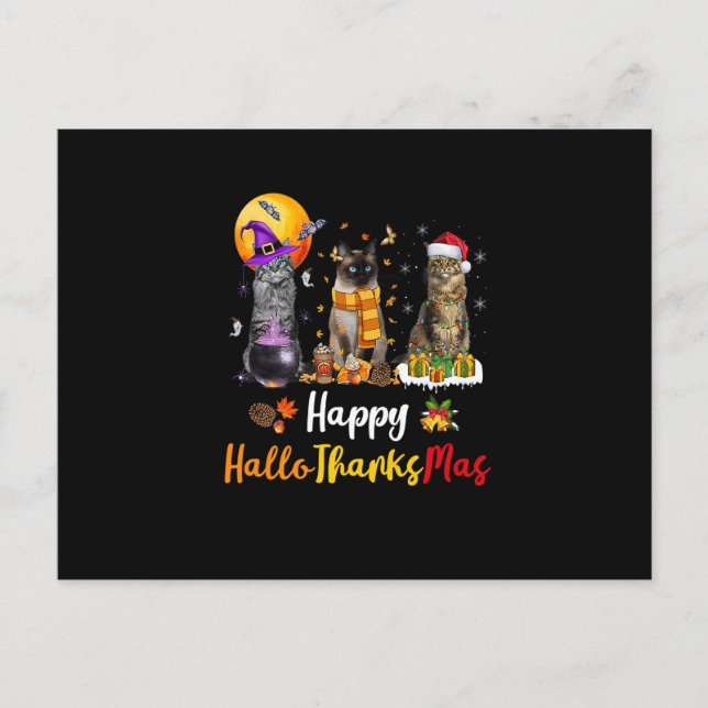 Cats Lover Halloween Thanksgiving Christmas Hallot Holiday Postcard (Front)