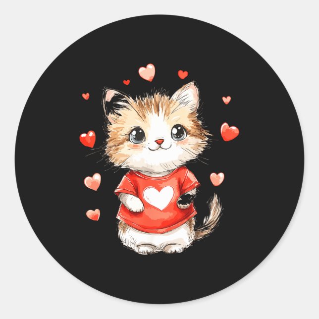 Cats Lover Heart Girls Kitten Valentine’s Day Wome Classic Round Sticker (Front)