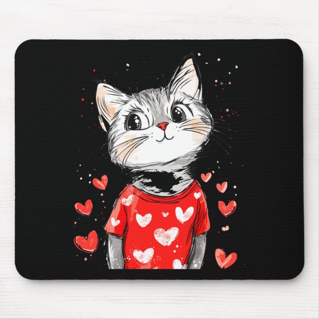 Cats Lover Heart Girls Kitten Valentine’s Day Wome Mouse Pad (Front)
