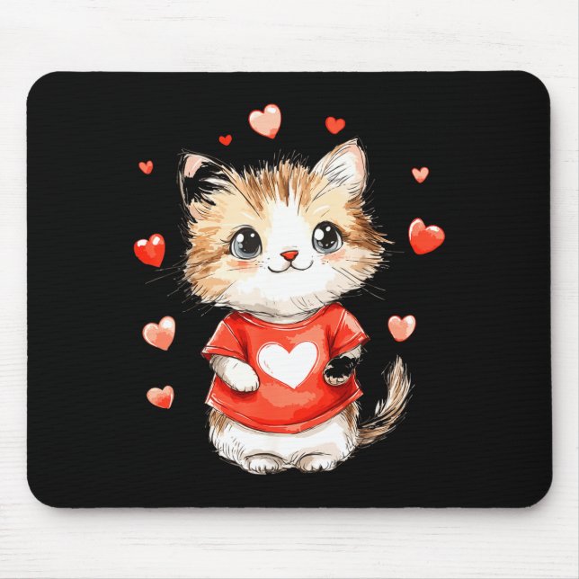 Cats Lover Heart Girls Kitten Valentine’s Day Wome Mouse Pad (Front)