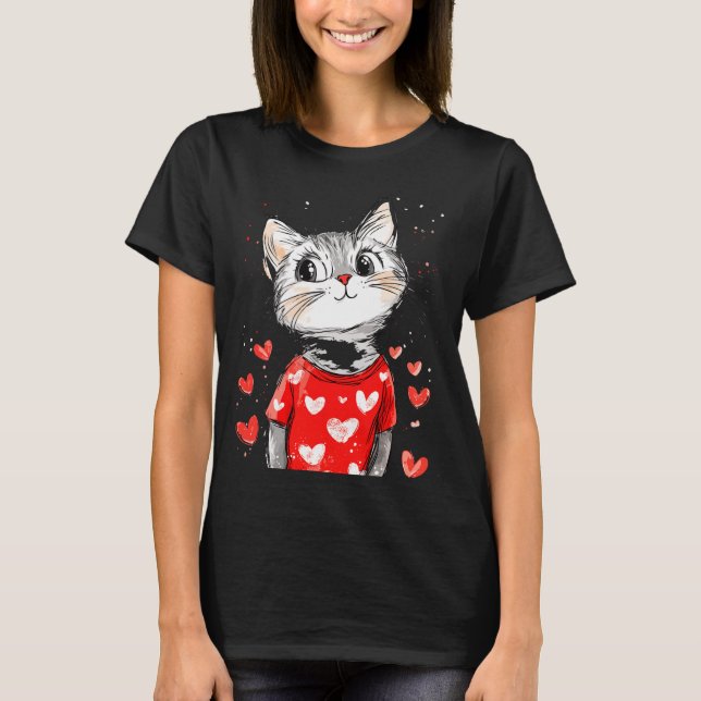 Cats Lover Heart Girls Kitten Valentine’s Day Wome T-Shirt (Front)