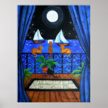 Cats Magical Night Nite Magic Poster<br><div class="desc">Cat art by artist Evelyn Miranda aka Dreamlyn. Copyright Evelyn Miranda all rights reserved.</div>