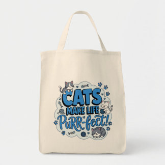 Cats Make Life Purrfect Funny Cat Lover Shirt Tote Bag