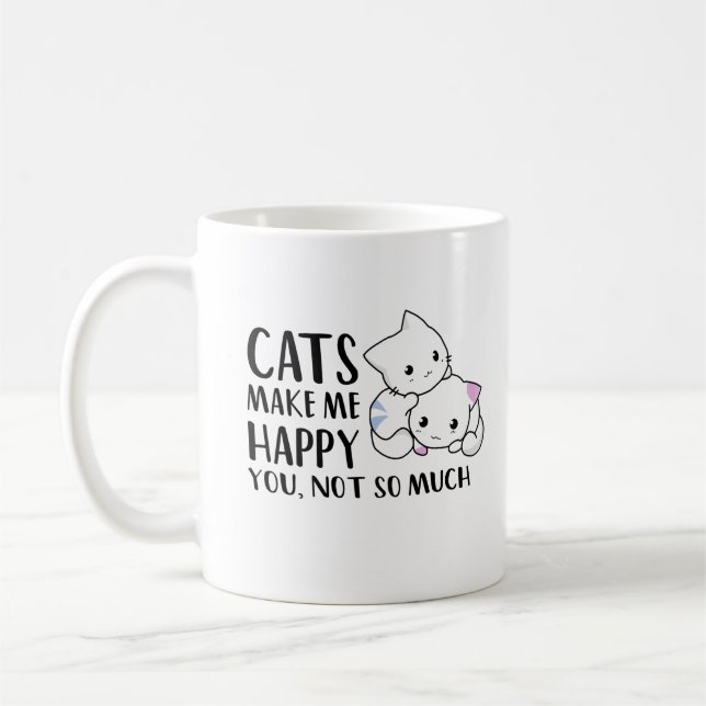 Cats Make Me Happy | Funny Quote Black Text & Cats Coffee Mug (Left)