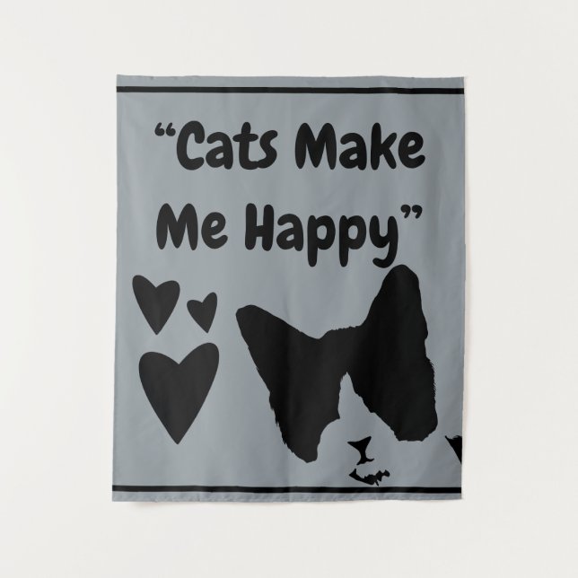 Cats Make Me Happy Medium (50" x 60") Tapestry (Front)