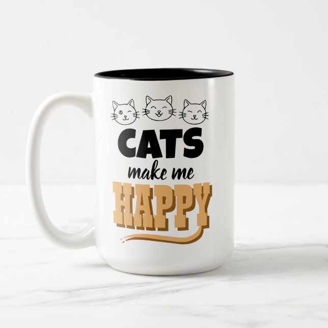 Cats Make me Happy Two-Tone Coffee Mug (Left)
