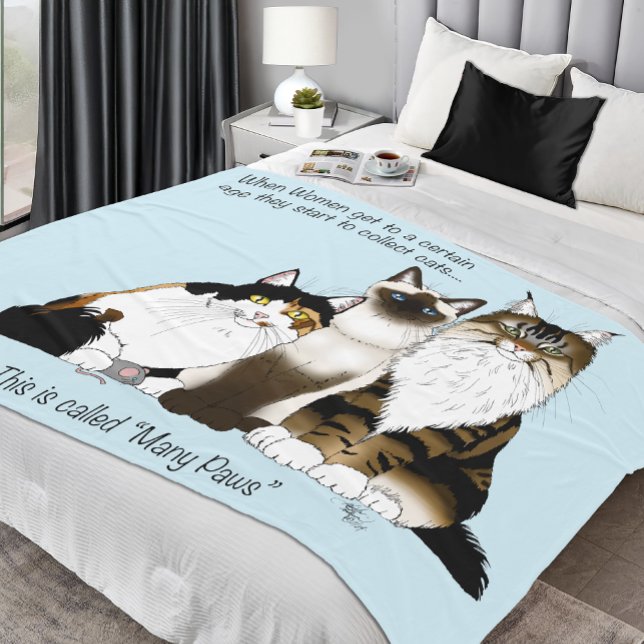 Cats Many Paws Funny Blue Fleece Blanket (Creator Uploaded)