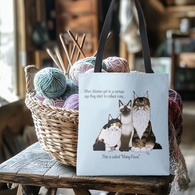 Cats Many Paws Funny Blue Tote Bag (Creator Uploaded)