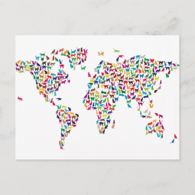Cats Map of the World Map Postcard (Front)