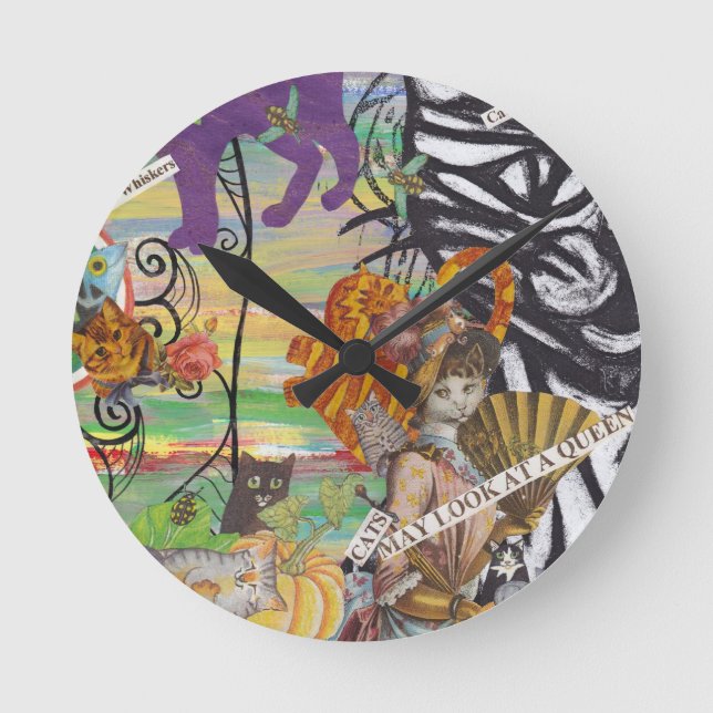 Cats May Look at a Queen Round Clock (Front)
