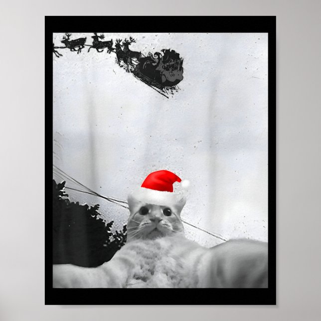 Cats Meme Funny Cat Selfie With Santa Hat Christma Poster (Front)