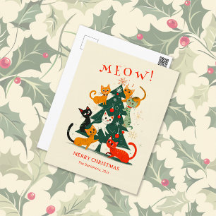 Cats Meow on a Christmas Tree Holiday Postcard