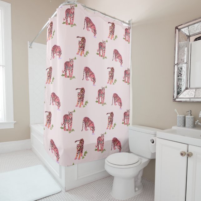 Cats Meow Tiger Pink Shower Curtain (In Situ)