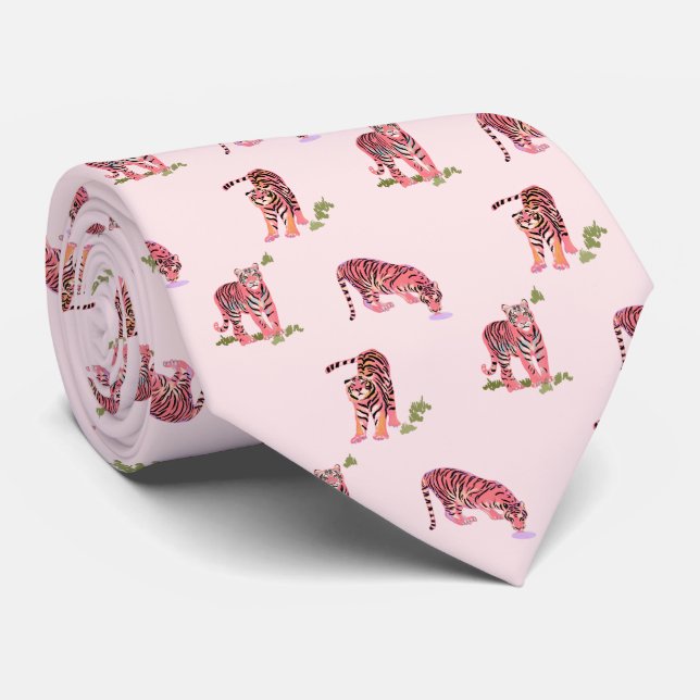 Cats Meow Tigers on Pink neck tie (Rolled)