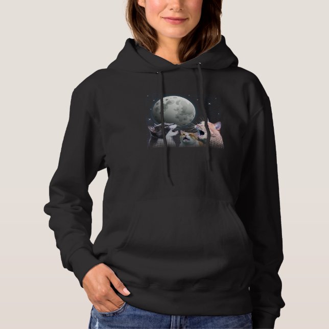 Cats Meowling At Moon Cat   Space Kitten Joke Hoodie (Front)