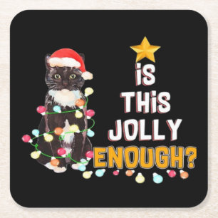 Cats Merry Chirstmas Square Paper Coaster