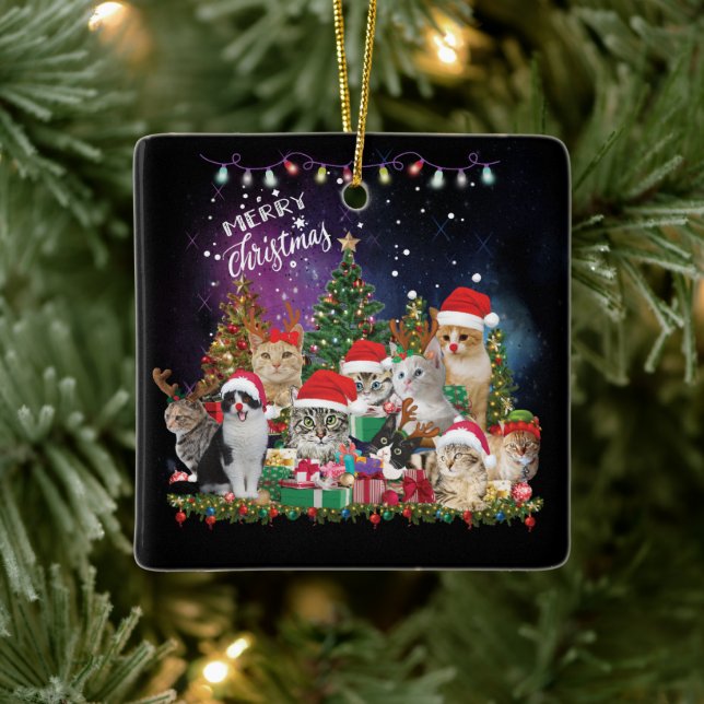 Cats Merry Christmas Light  Ceramic Ornament (Tree)