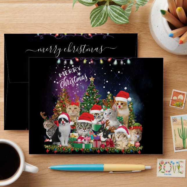 Cats Merry christmas Light Envelope (Desk)