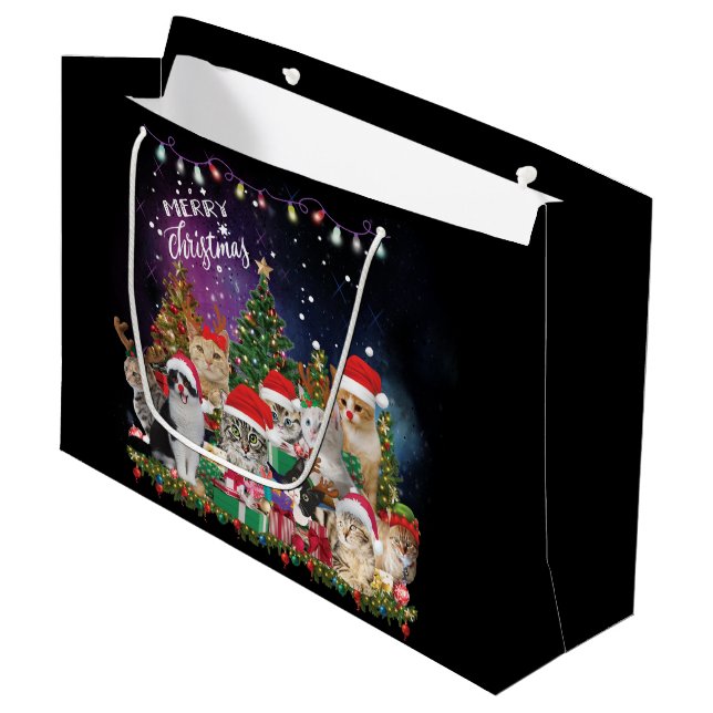 Cats  Merry Christmas Light  Large Gift Bag (Front Angled)