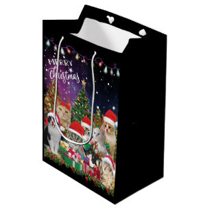 Cats  Merry Christmas Light   Medium Gift Bag