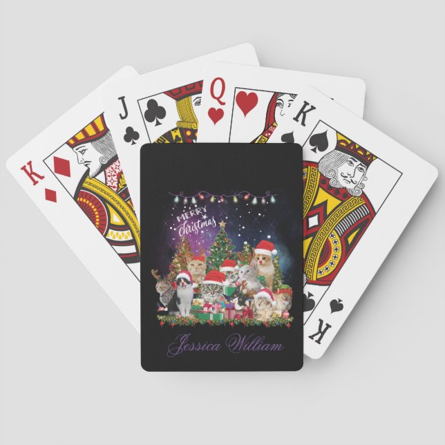 Cats Merry Christmas Light  Playing Cards (Back)