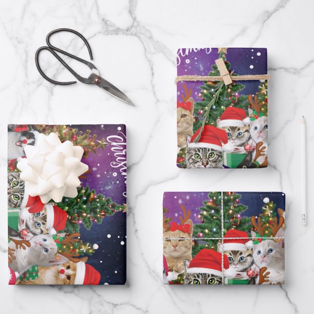 Cats  Merry Christmas Light  Wrapping Paper Sheet (Front)