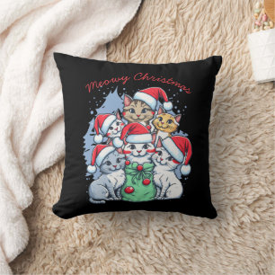 Cats Merry Christmas, Meowy Christmas, Funny Gift Cushion