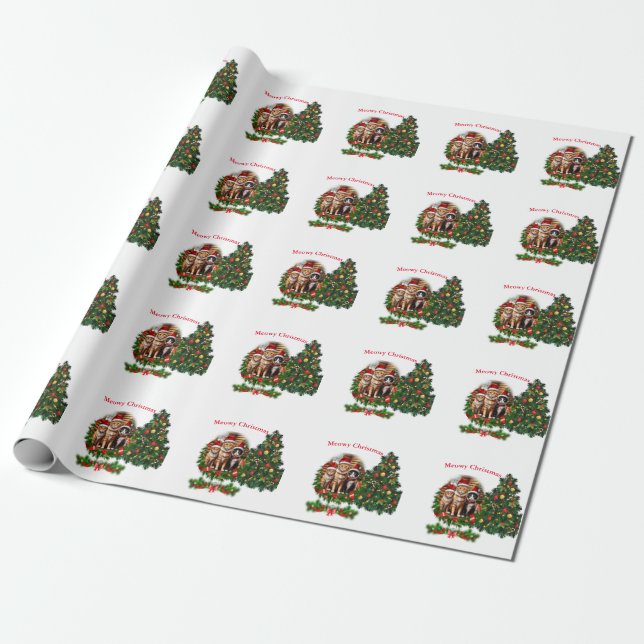 Cats Merry Christmas Wrapping Paper (Unrolled)