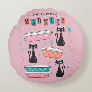 Cats Mid-Century Madness Pink Pyrex Pillow  Round Cushion