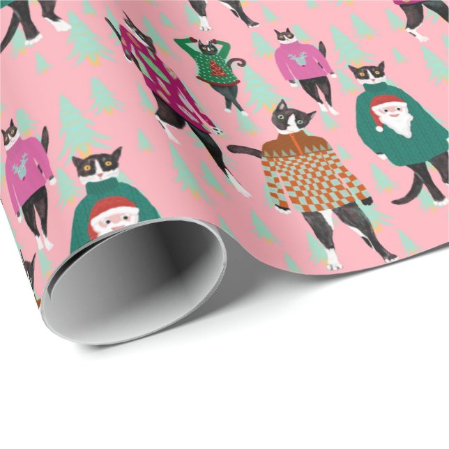 Cats Model Ugly Christmas Sweaters Wrapping Paper (Roll Corner)