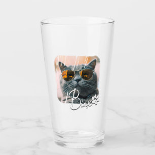 Cat's Modern Simple Cool Grunge Name and Photo Glass