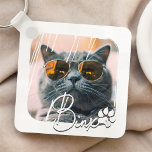 Cat's Modern Simple Cool Grunge Name and Photo Key Ring<br><div class="desc">This simple and modern design is composed of modern simple playful script typography. Add custom pet photo of your cat or kitten</div>